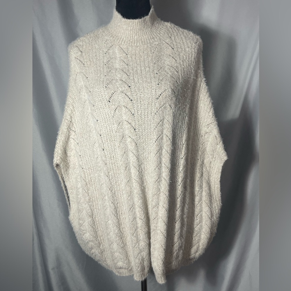 Akemi + Kin Anthropologie Rosie Pointelle Knit Eyelash Sweater Cream One Size